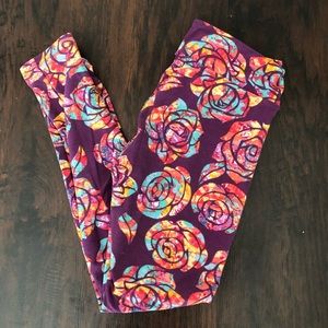 SOLD LuLaRoe OS Leggings Rose Pink Purple Green